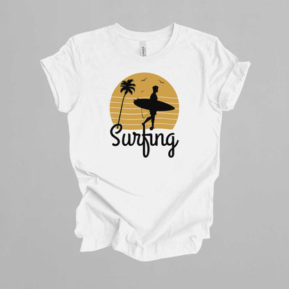 Surfing T-Shirt for Men, Cool Beach Summer Vacation Tee.