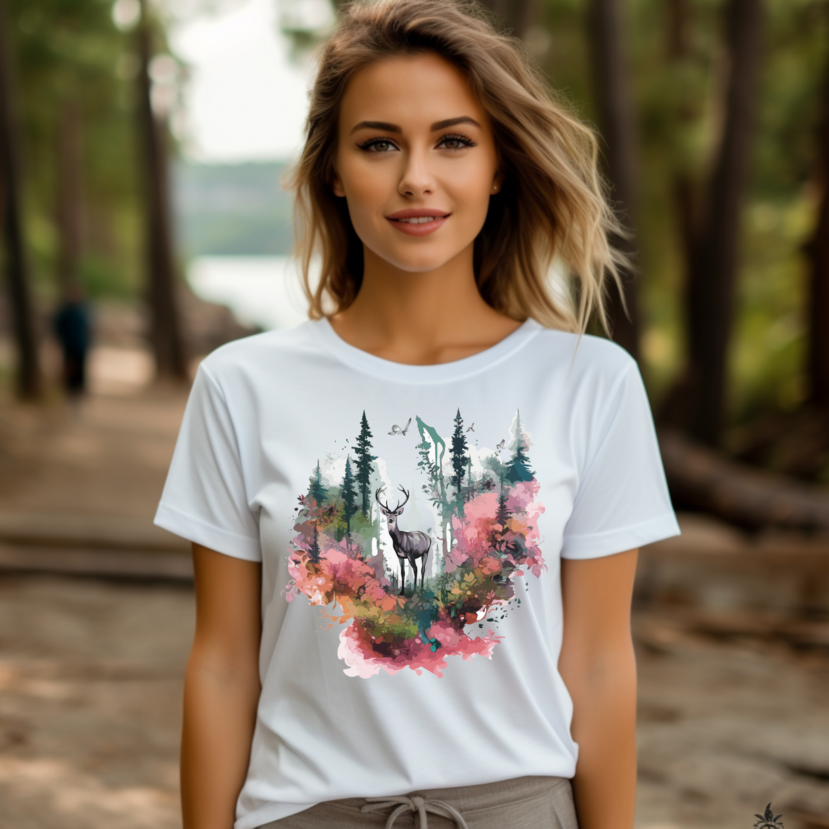 Whimsical Forest Deer Graphic T-Shirt