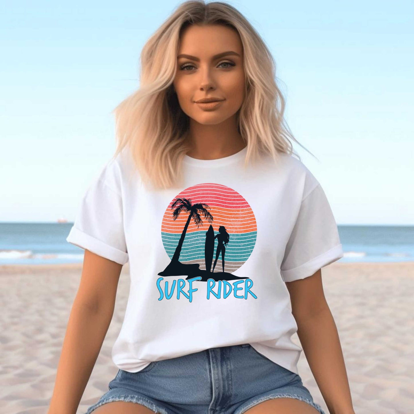 Surf Rider T-Shirt, Summer Beach Vacation Tee.