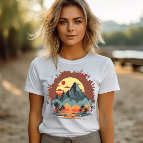 Vintage Mountain Sunset Graphic T-Shirt