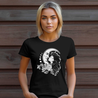 Moon Girl T-shirt Print #2, Artistic Celestial Girl Tee.