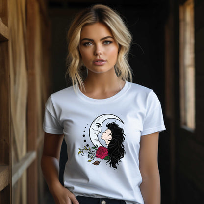 Moon Girl T-shirt Print #2, Artistic Celestial Girl Tee.