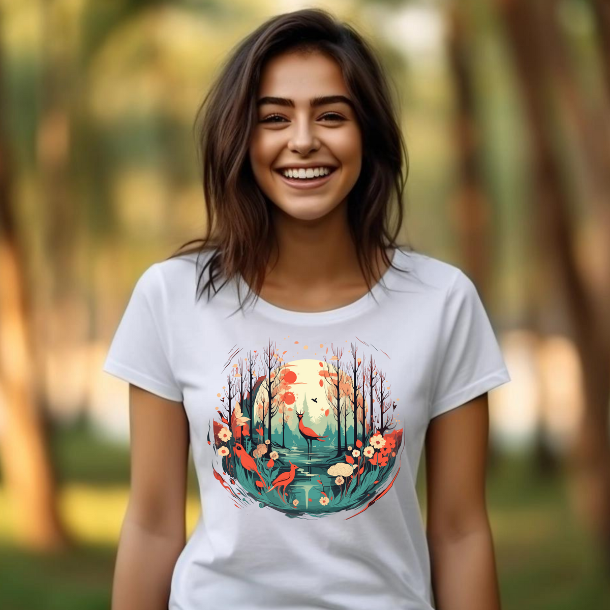 Whimsical Forest Birds Graphic T-Shirt