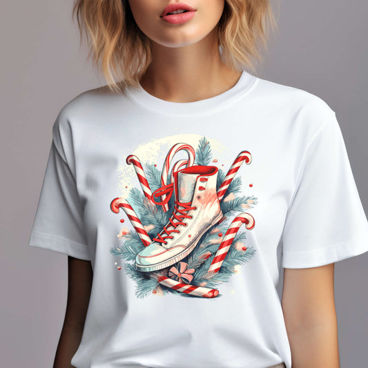 T-shirt for Christmas. Candy Cane Sneaker.