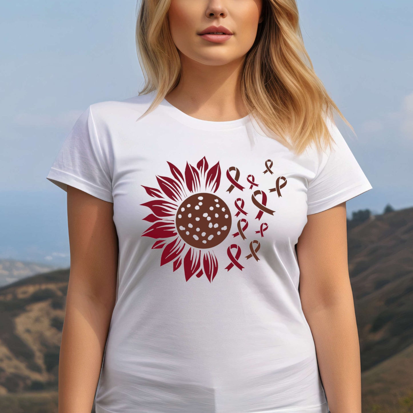 T-shirt with Sunflower. Cancer Awareness.