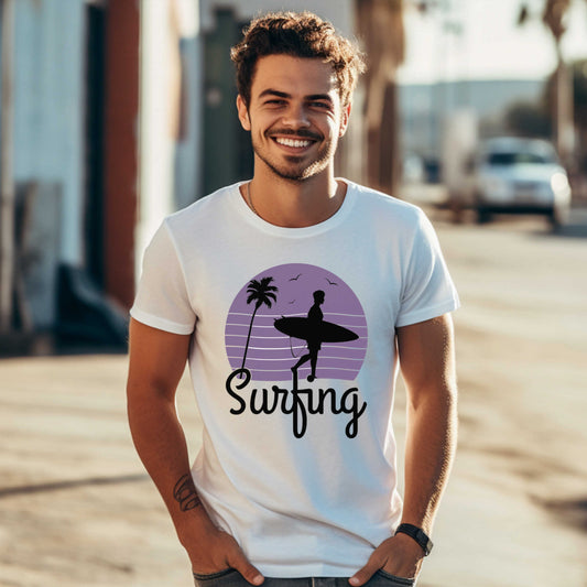 Surfing T-Shirt for Men, Cool Beach Summer Vacation Tee.