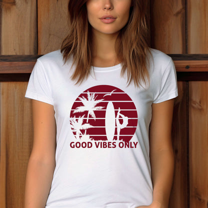 Good Vibes Only T-shirt for Women, Summer Vacation Outdoor Tee.