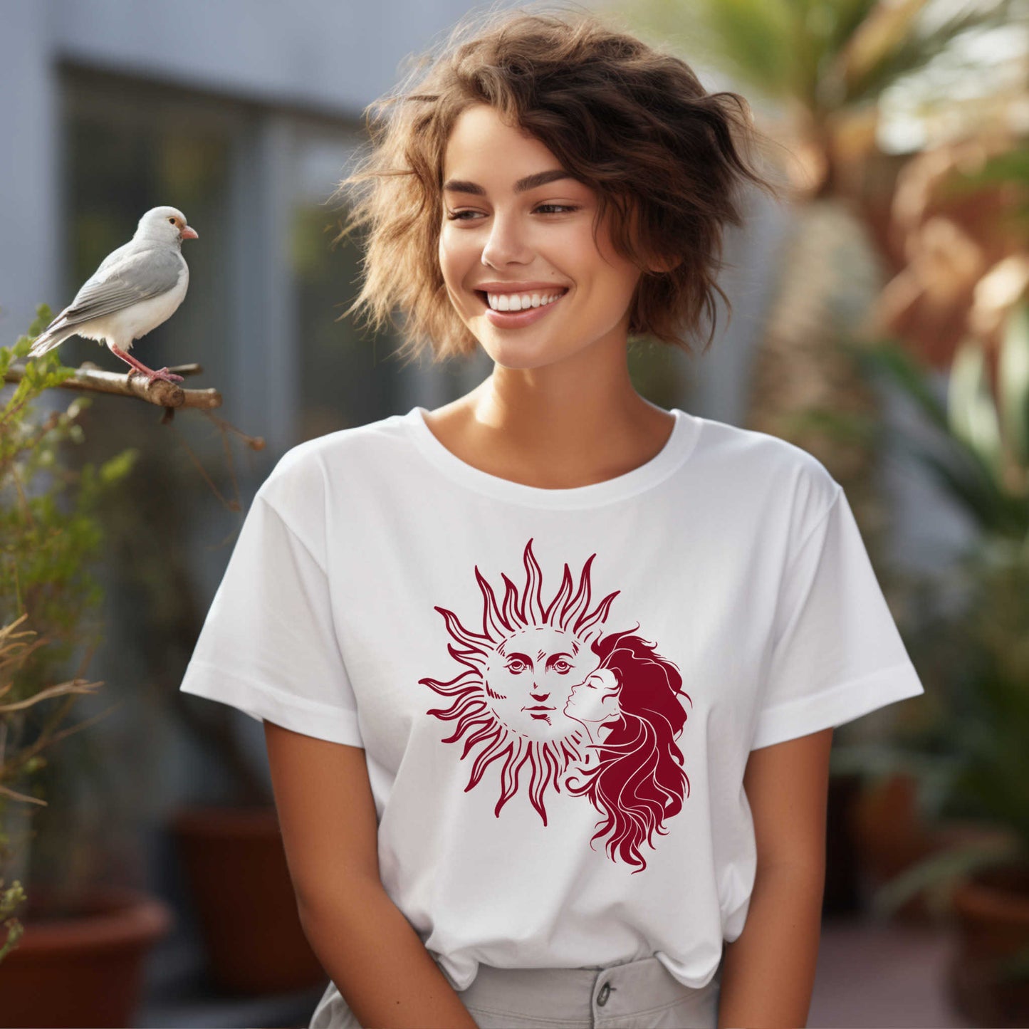 Girl and Sun Graphic Tee for Women, Trendy Casual Wear, Ideal Gift for Her on Any Occasion.