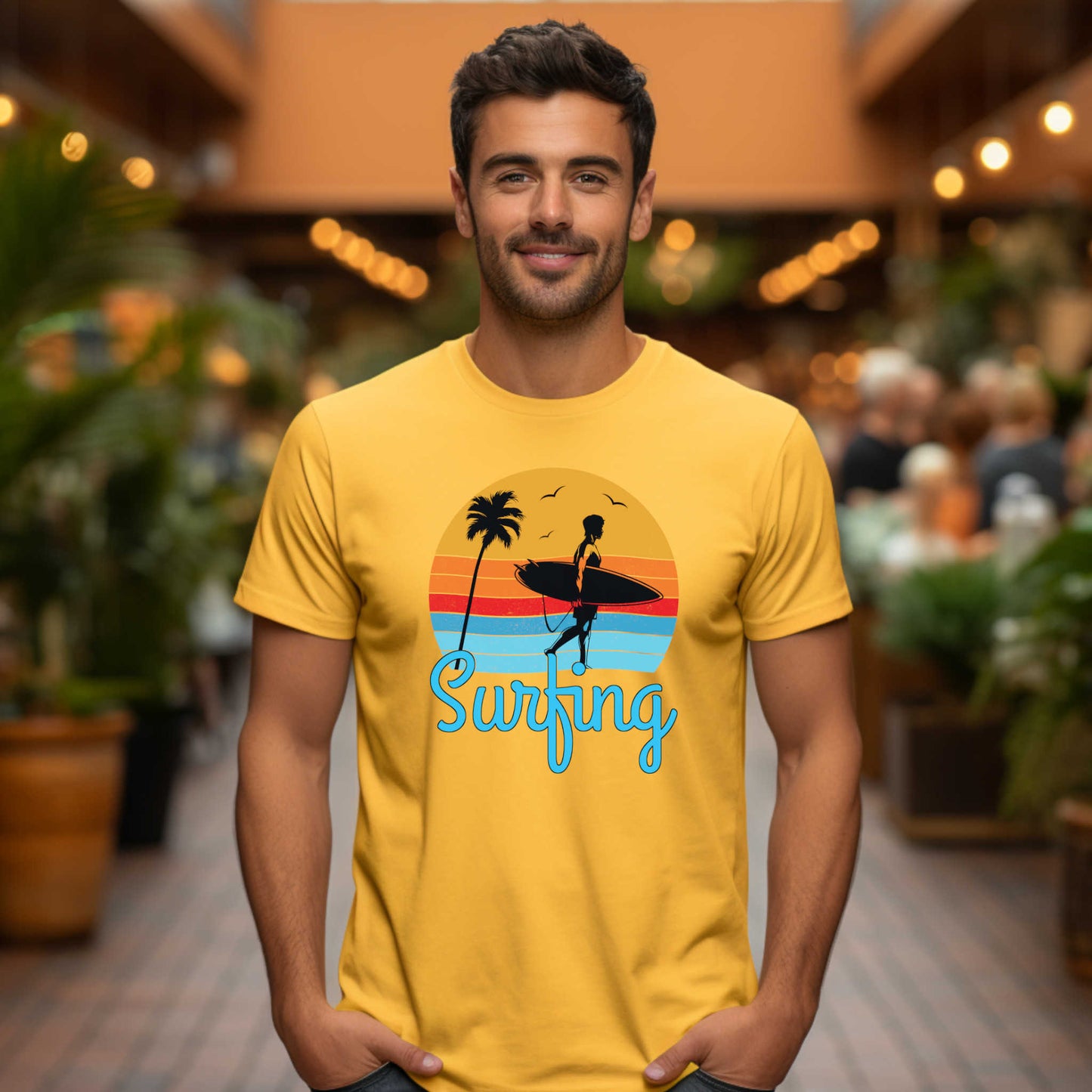 Surfing T-Shirt for Men, Cool Beach Summer Vacation Tee.