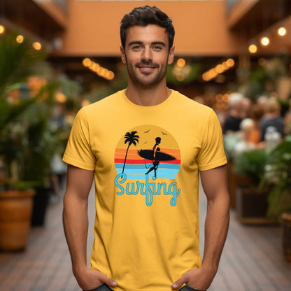 Surfing T-Shirt for Men, Cool Beach Summer Vacation Tee.